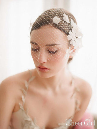 3D Flower Appliqued Vintage Birdcage Veils ACC1089-SheerGirl