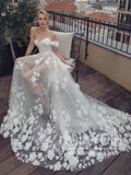 3D Flower Floral Lace See Through A Line Sweetheart Neck Wedding Dress AWD1861-SheerGirl