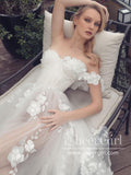 3D Flower Floral Lace See Through A Line Sweetheart Neck Wedding Dress AWD1861-SheerGirl