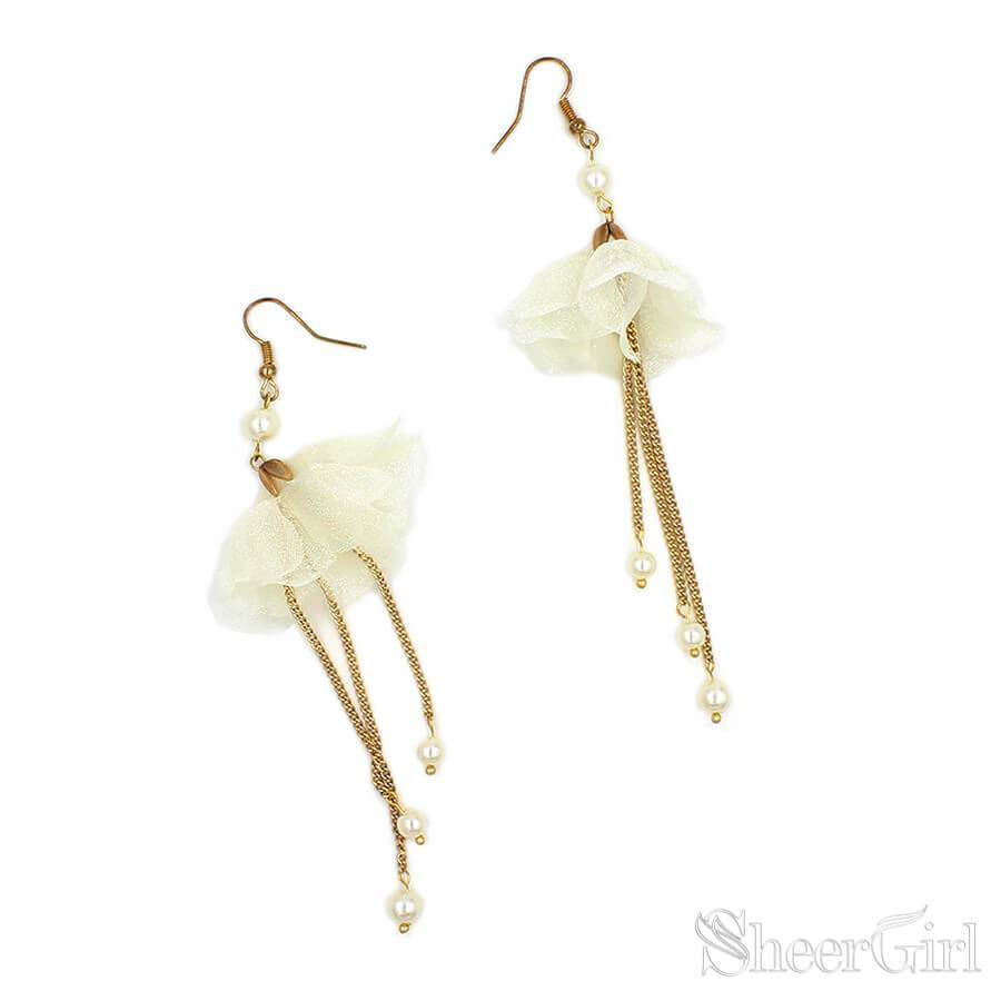3D Flower Headband with Crystals, Ivory Flower Drop Earrings ACC1091-SheerGirl