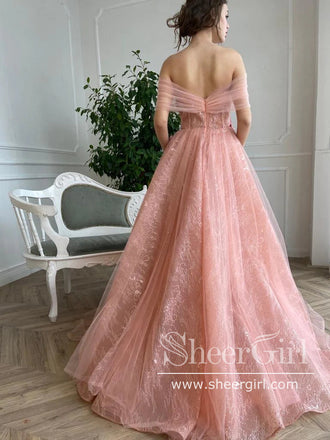 3D Flowers Off The Shoulder Prom Dresses Lace Long Formal Dress ARD2779-SheerGirl