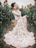 3D Flowers Puff Short Sleeves Stunning Mermaid Wedding Dress with Chapel Train AWD1910-SheerGirl