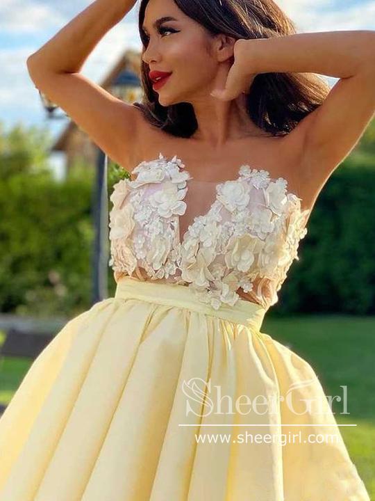 3D Flowers Strapless Short Prom Dress with Beadings Homecoming Dress ARD2645-SheerGirl