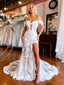 3D květiny Ohromující krajkové mořská panna Boho svatební šaty s vysokým rozparkem AWD1902 