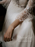 A Line 3/4 Trumpet Long Sleeve Lace Wedding Dresses Chiffon Beach Wedding Dress AWD1799-SheerGirl