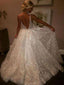 A Line Backless Beach Wedding Dress V Neck Sequins Ivory Wedding Gowns APD3279