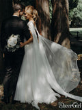 A Line Beaded Chiffon Boho Wedding Dresses with Cape Sleeves AWD1345-SheerGirl