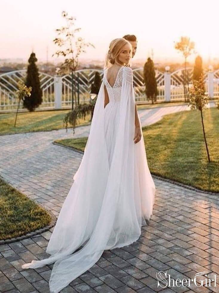 flowy beaded wedding dress Cap Sleeve Beaded Lace Flowy Beach Wedding Dress Nude Pink main image 1