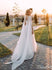 A Line Beaded Chiffon Boho Wedding Dresses with Cape Sleeves AWD1345-SheerGirl