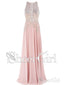 Una línea de encaje con cuentas, vestidos de fiesta largos de color rosa, espalda abierta, vestidos de noche de talla grande APD3335 