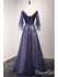 A Line Beaded Navy Blue Formal Dresses Pleated 3/4 Sleeve Maxi Prom Dresses ARD1031-SheerGirl