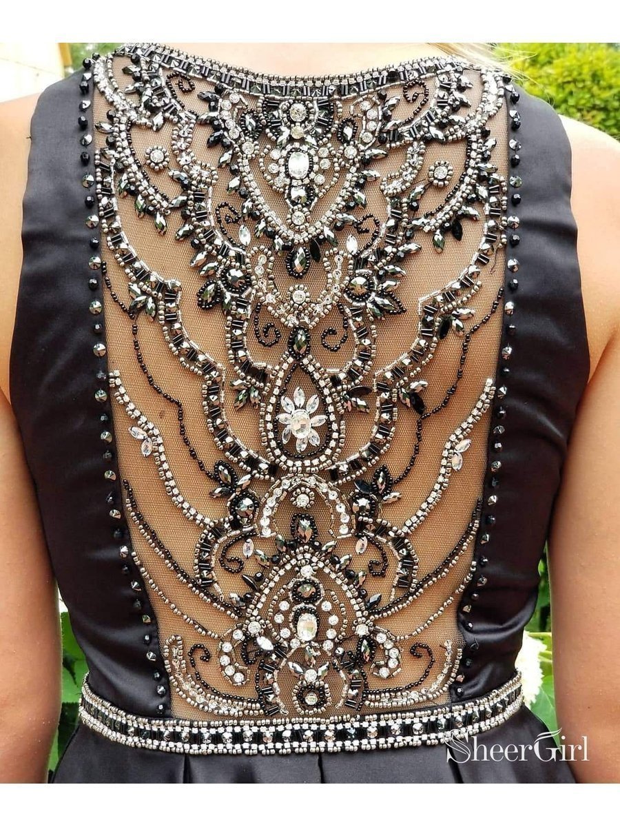 A Line Beaded Rhinestone Black Homecoming Dresses with Pocket Little Black Dress ARD1782 A Line Beaded Rhinestone Black Homecoming Dresses with Pocket