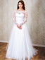 Una línea de vestidos de novia blancos ajustados baratos vestido de novia de talla grande con mangas largas SWD0072 