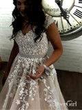 A Line Cheap Nude Quinceanera Dress Lace Appliqued Beaded Prom Dresses Long APD3375-SheerGirl
