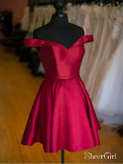 deep plum homecoming dress A Line Cheap Simple Dark Off the Shoulder Dresses – SheerGirl katiej nyc