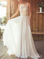Vestidos de novia de gasa de corte A, apliques de marfil con listones, vestidos de novia con escote transparente AWD1604