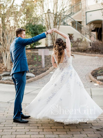 A Line Colorful Embroidery Bridal Dress with Sweetheart Neckline Corset Back Wedding Dress AWD1762-SheerGirl