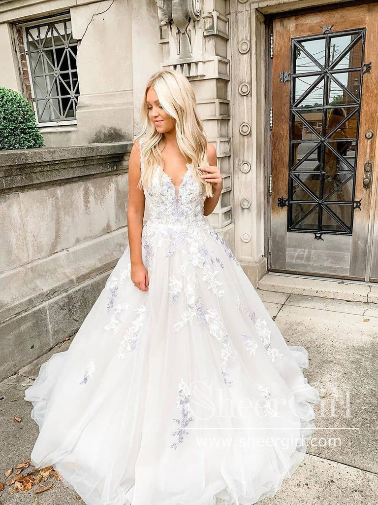 A Line Colorful Embroidery Bridal Dress with Sweetheart Neckline Corset Back Wedding Dress AWD1762-SheerGirl