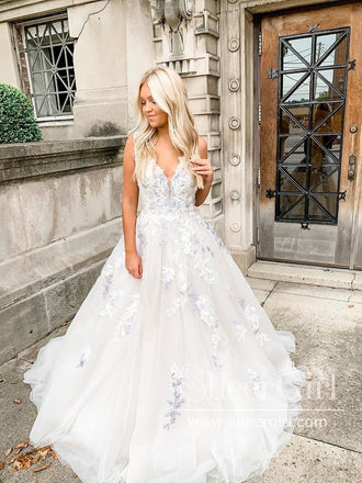 A Line Colorful Embroidery Bridal Dress with Sweetheart Neckline Corset Back Wedding Dress AWD1762-SheerGirl