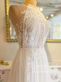 A Line Delicated Lace Tulle Wedding Dresses See Through Halter Neck Bridal Dress AWD1906-SheerGirl