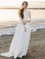 A Line Ivory Chiffon Beach Wedding Dresses with Sleeves See Through Bridal Dress AWD1207