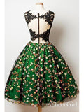 A Line Knee Length Green Homecoming Dresses Flower Embroidery Lace Formal Dresses ARD1040-SheerGirl