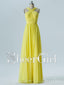 Una línea de gasa larga, vestidos de dama de honor amarillos narciso sin espalda baratos con marco PB10065 