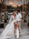 A Line Long Sleeves Wedding Gown Soft Tulle Bohemian Wedding Dress AWD1923-SheerGirl