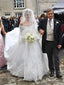 Svatební šaty A Line Slonovinové saténové šaty se středními rukávy s katedrálovým vlakem Královské krajkové svatební šaty AWD1622