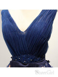 A Line Navy Blue Flower Appliqued Prom Dresses Bow Beaded Quinceanera Ball Gowns ARD1002-SheerGirl