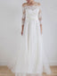 A Line Off the Shoulder Vintage Ivory Beach Wedding Dresses with Lace Sleeves SWD0071