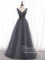 A Line Rhinestones Bodice V Neckline Tulle Floor Length Prom Dress with Corset Back ARD2643
