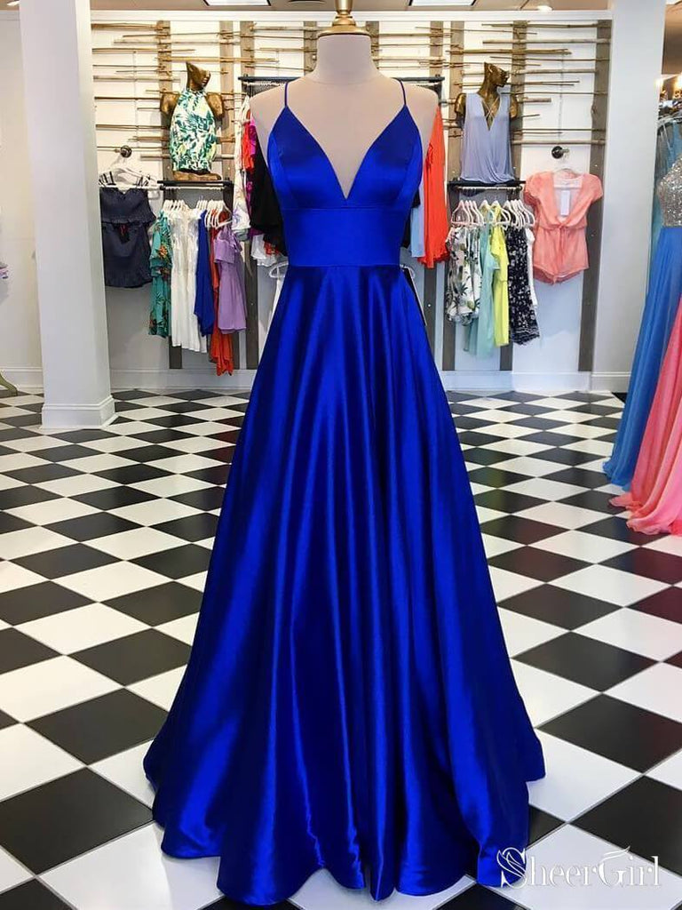 Light Royal Blue Mermaid Jersey Long Sleeve Simple Long Prom Dresses,S –  SofieBridal