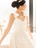 A Line Satin Wedding Gown Sweetheart Neck Wedding Dress with Bowtie Straps AWD1936-SheerGirl