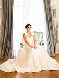 A Line Satin Wedding Gown Sweetheart Neck Wedding Dress with Bowtie Straps AWD1936-SheerGirl