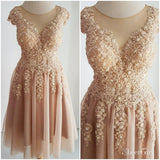 A Line Short Chiffon Prom Dresses Beaded Lace Cute Homecoming Dresses ARD1144-SheerGirl