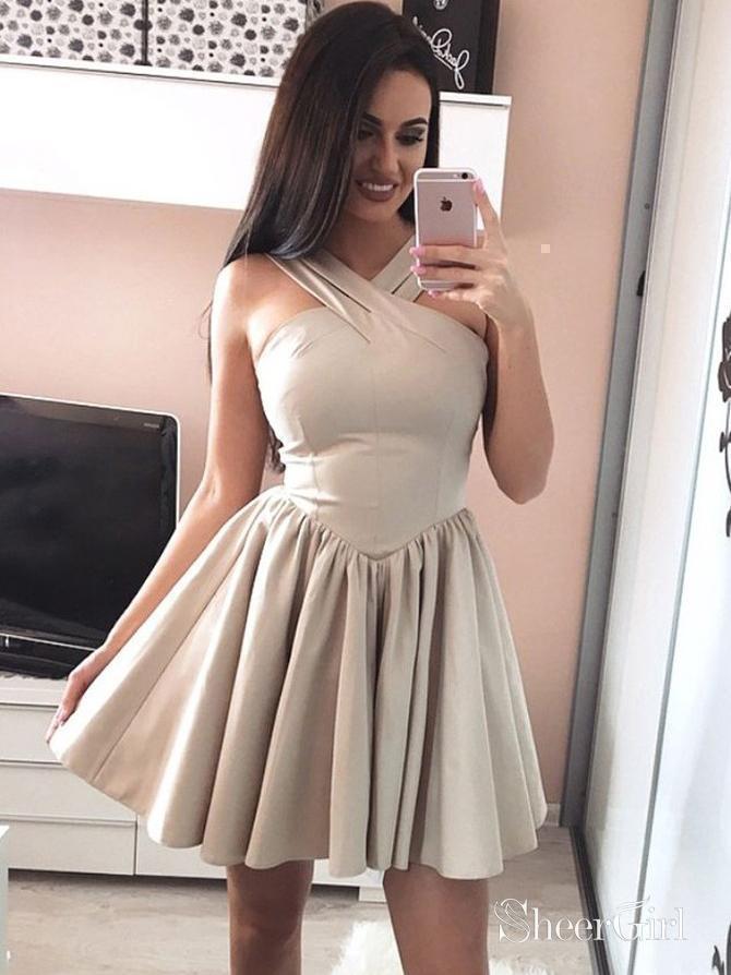 A Line Simple Mini Homecoming Dresses Cheap Satin Graduation Dress ARD1677-SheerGirl