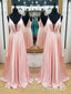 A Line Spaghetti Strap Pink Prom Dresses Backless Evening Ball Gowns Plus Size APD3393