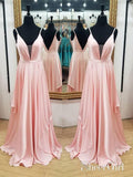 A Line Spaghetti Strap Pink Prom Dresses Backless Evening Ball Gowns Plus Size APD3393-SheerGirl