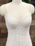 A Line Spaghetti Straps Lace Wedding Dresses White/Ivory Rustic Wedding Dress AWD1759-SheerGirl