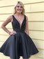 A Line V Neck Black Simple Homecoming Dresses with Pocket Beaded Graduation Dress ARD1785