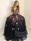 A Line V Neck Floral Embroidery Colorful Lace with Rhinestones Sash Long Prom Dresses ARD2639