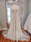 A Line V Neck Lace Wedding Dresses Rustic Court Train Wedding Dress AWD1856