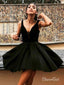 A Line V Neck Little Black Dress Knee Length Lace Top Homecoming Dresses ARD1574