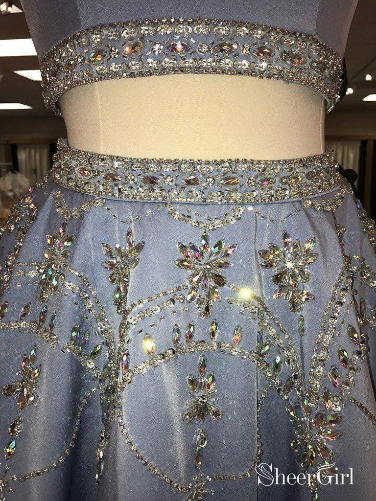 A-line 2 Piece Homecoming Dresses Light Blue Rhinestone Beaded Hoco Dress APD2746 A-line 2 Piece Homecoming Dresses Light Blue Rhinestone Beaded Hoco Dress APD2746
