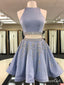 Una línea de vestidos de fiesta de 2 piezas Vestido Hoco con cuentas de diamantes de imitación azul claro APD2746 