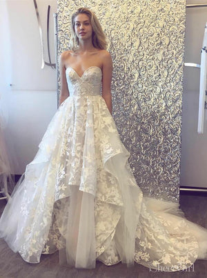 A-line 3D Lace Wedding Dresses Chapel Train Wedding Dress AWD1582-SheerGirl