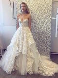 A-line 3D Lace Wedding Dresses Chapel Train Wedding Dress AWD1582-SheerGirl
