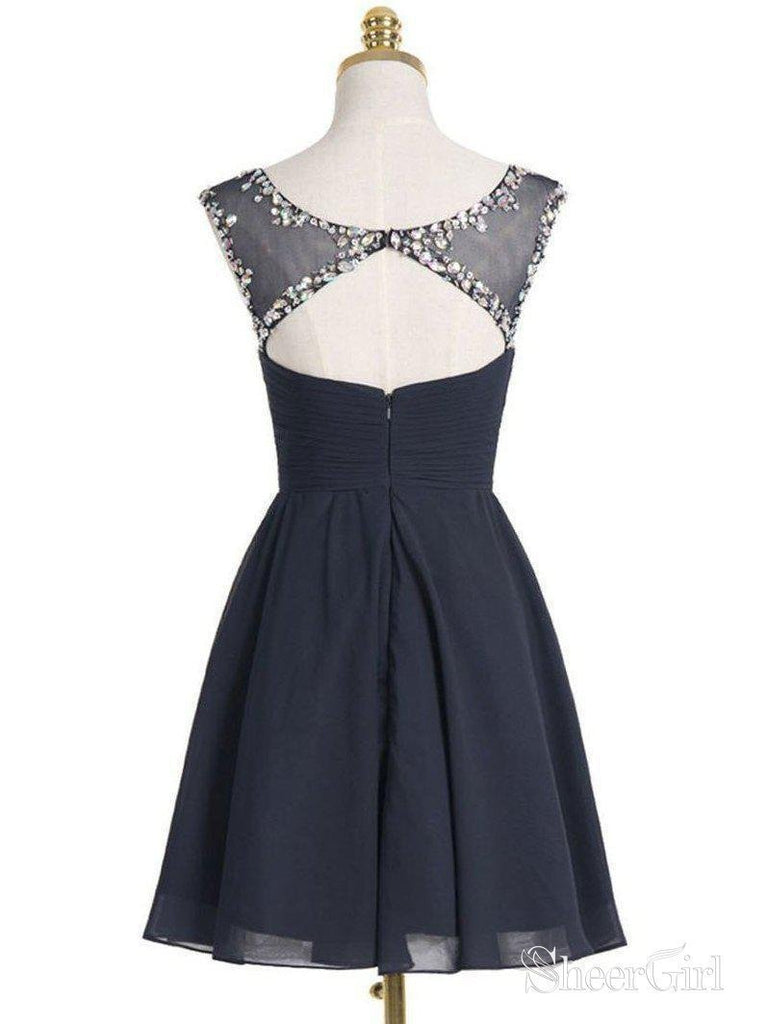 A-line Black Chiffon Empire Homecoming Dresses,Cheap Mini Short Prom Dresses,apd1860-SheerGirl