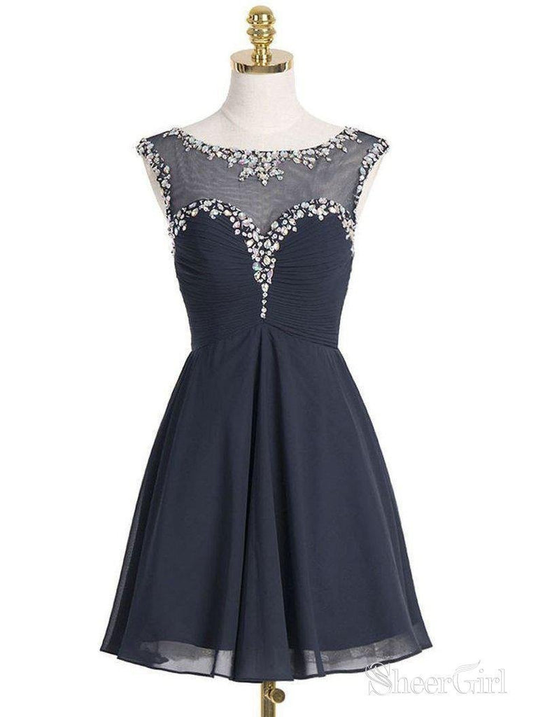 A-line Black Chiffon Empire Homecoming Dresses,Cheap Mini Short Prom Dresses,apd1860-SheerGirl